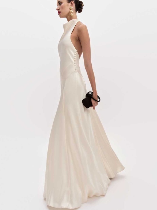 Reformation Dresses & Skirts - Reformation ROY Satin Wedding Dress Halter Gown Fior Di Latte Ivory With Tags 8